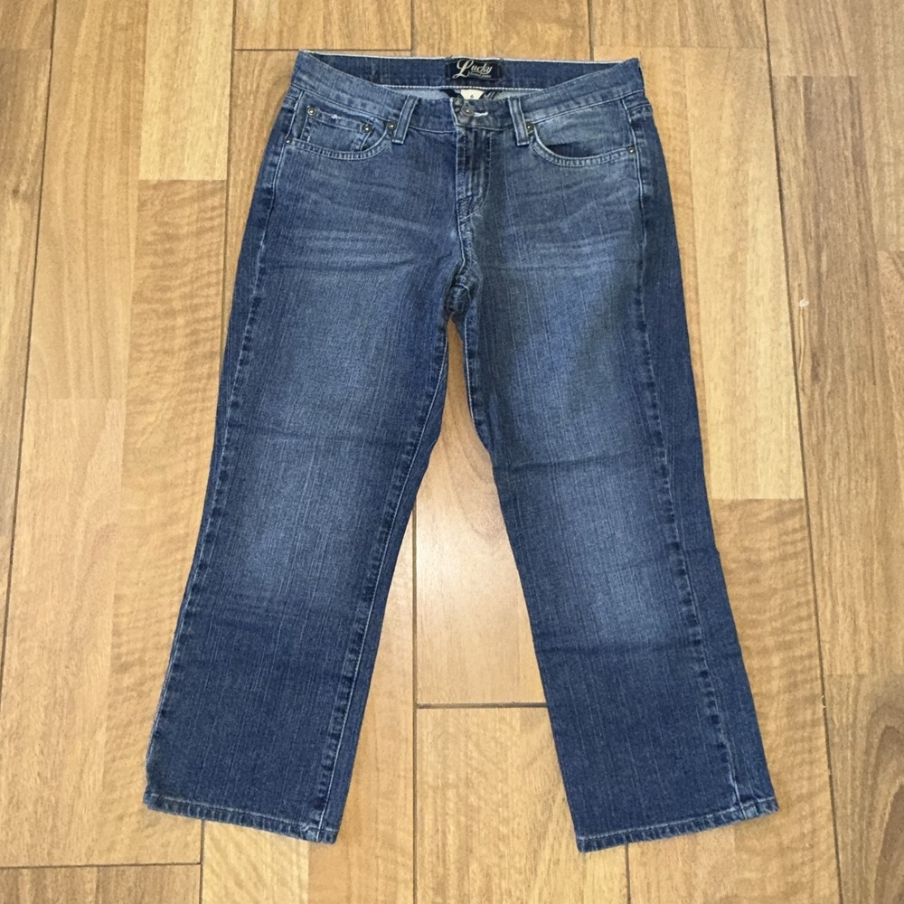 Women's Y2K Style Lucky Brand Dungarees Classic Rider Crop Jeans Blue Size 6/28 - Picture 1 of 6
